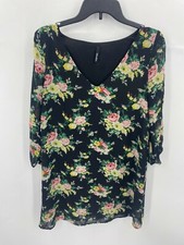 Lulus Dress Womens Small Black Floral V Neck Chiffon Lined Mini Romantic Boho