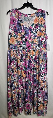 #ad Westbound Maxi Dress 3X Tiered Sleeveless Cotton Stretch Nature Pink Multi $89 $35.99