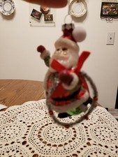 NWT Blown Glass Santa with Wreath Christmas Ornament NEW