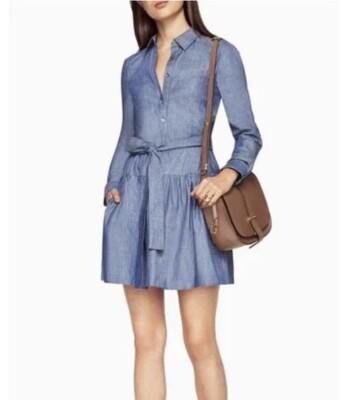 BCBG MaxAzria Mariela Shirt Dress Women's XS Chambray Button Down Drop  Waist | eBay