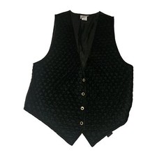 Vintage Women's Black Velvet Vest Size 16 Diamond Quilted Whimsigoth Witchy NWOT