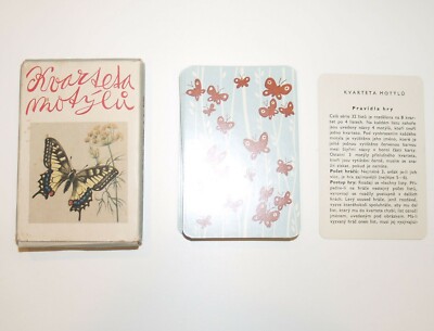 Kvarteta Motylu, Czech Butterfly card game, beautiful cards.  In Czech