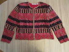 Vintage Scala Silk Beaded Evening Formal Jacket India Red Black Gold Women's XXL