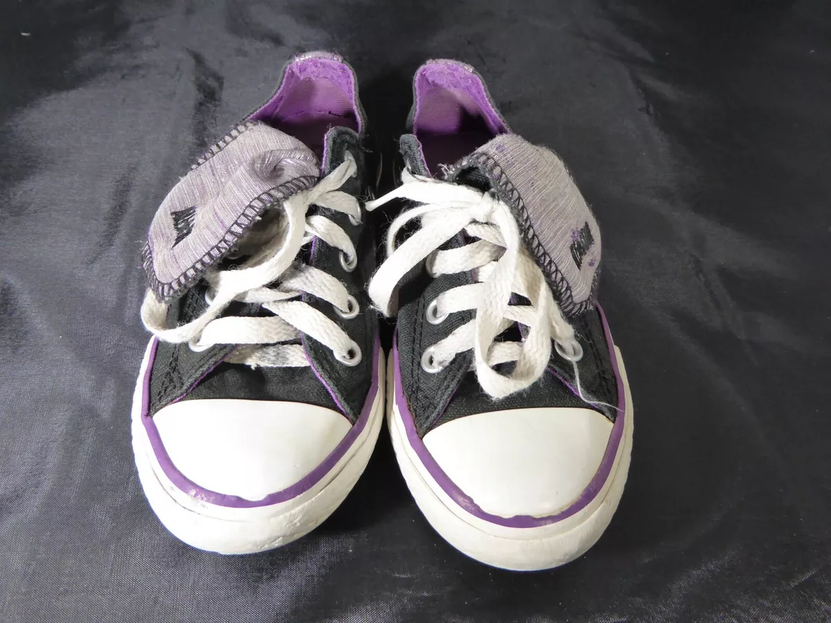 Converse All Star Black Purple Canvas Shoes Youth Girls Size 11