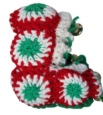 Granny Square Crochet Christmas Stocking Bootie Jingle Bells Handcrafted