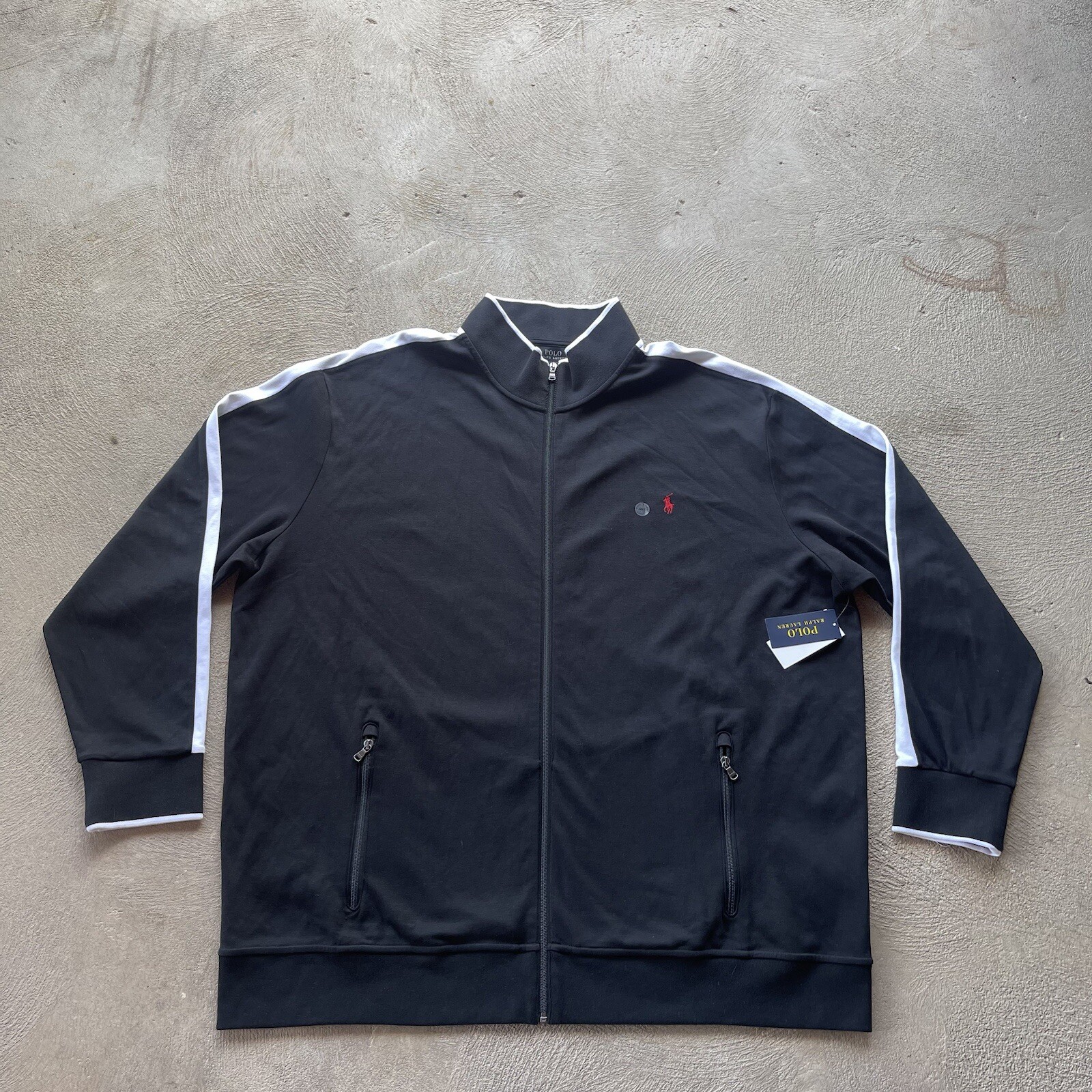 Polo Ralph Lauren Giacca Uomo 4XLT Nero Track Zip Up Maglione Pony Preppy Nuovo
