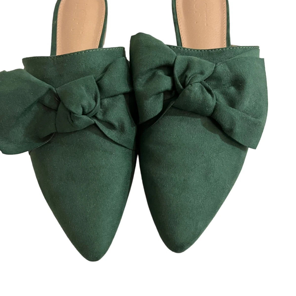 Loft Green Women s Mules pointy toe flats bow faux suede size 9.5