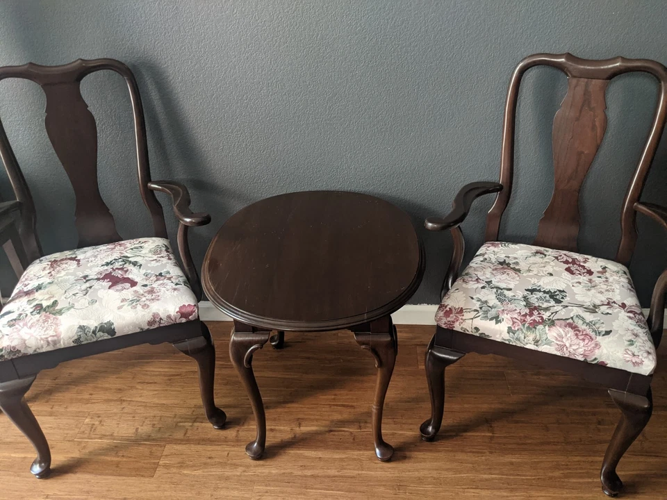 Vintage ETHAN ALLEN Coffee End Table and Two Chairs 3 Pc Set Solid Wood - Image 2 of 4