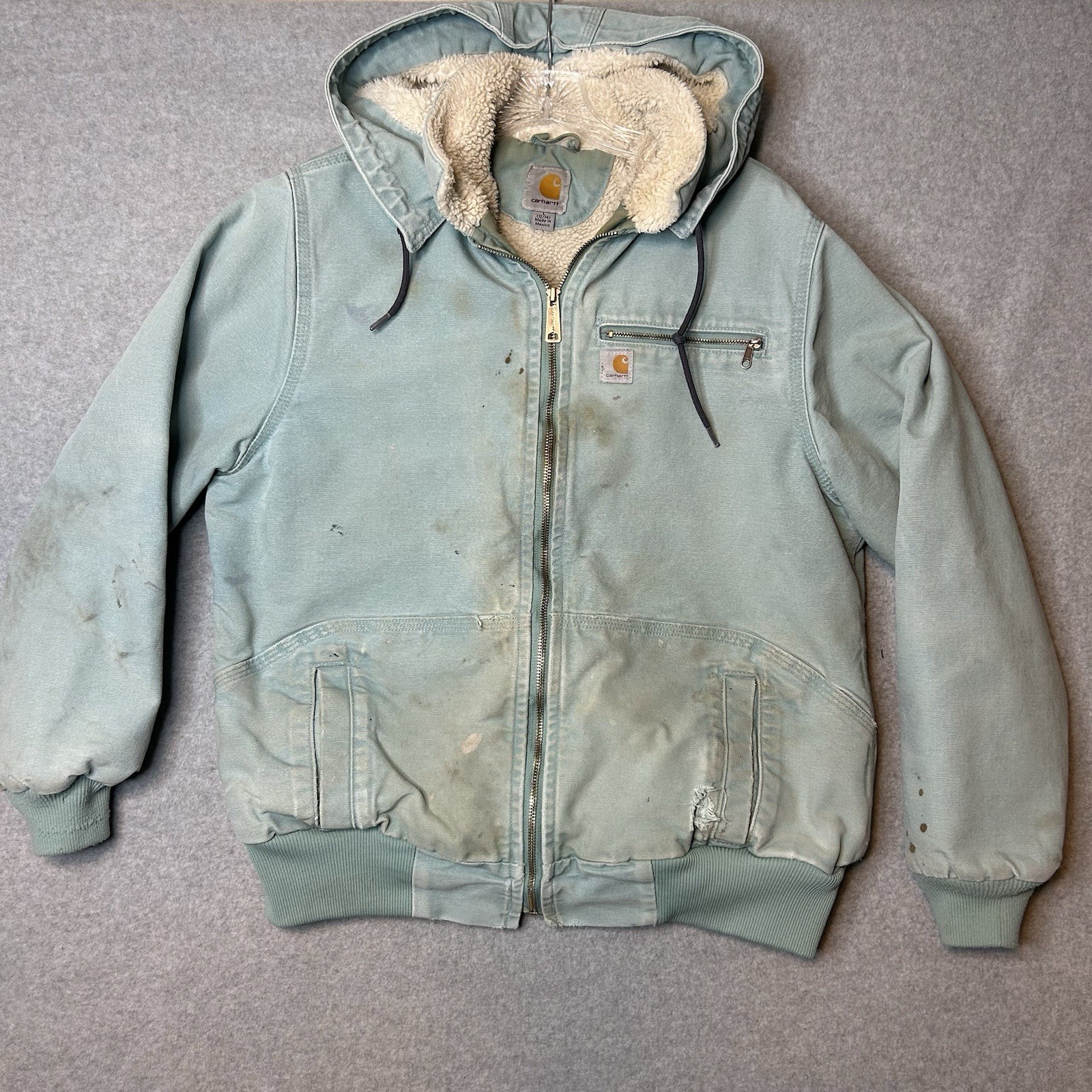 Carhartt Women's Sherpa-Lined Duck Canvas Jacket Size L Light Blue 100815 454