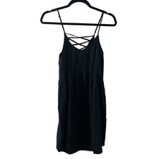 Wild Fable Womens Black Strappy Lattice Babydoll Mini Dress XS V-Neck Adjustable