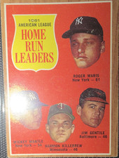 Topps 1962 League Leaders 1961 AL Home Run Leaders Maris Mantle #53