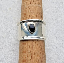 VINTAGE 925 STERLING SILVER BLACK 6x4 mm. ONYX ADJUSTABLE RING SIZE APPROX. 7.5
