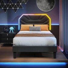 Twin XL Bed Frames with Lighted Headboard, Upholstered Modern Cama Twin XL Pl...