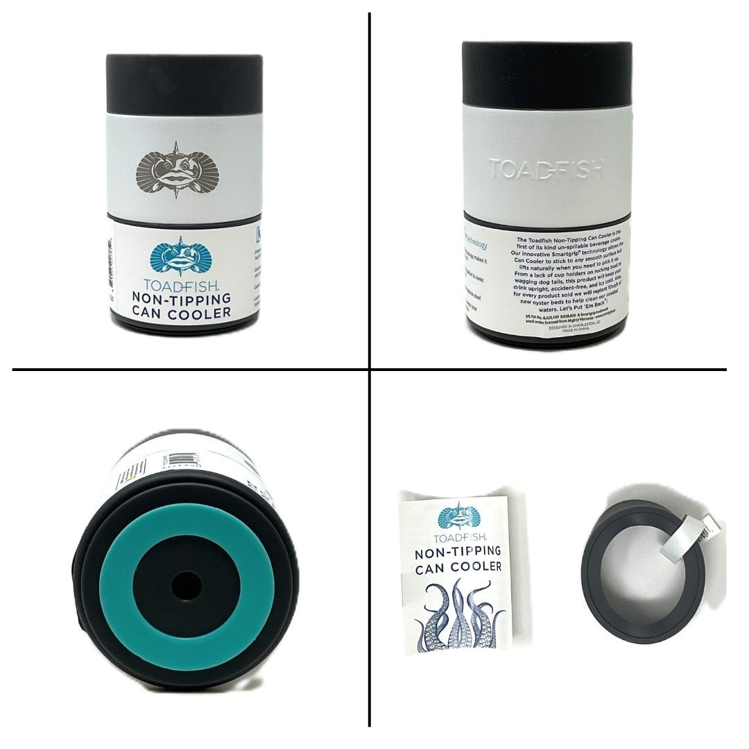 Toadfish Non-Tipping Can Cooler for 12oz Cans - White, Slim Can Adaptor, CR