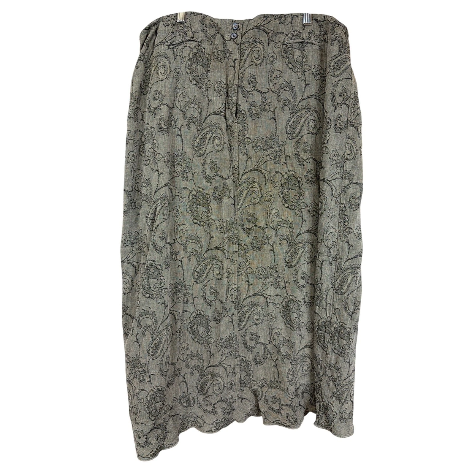 J Jill Gray Black Damask Print Linen Blend Ruffle Maxi Skirt Size 18