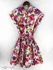 Eliza J Pink Purple Floral Belted Tulle Sundress Spring Garden Party Size 8