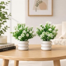Artificial Green and White Flower Plant with White Pot, 8