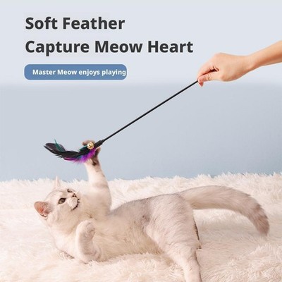 Cat Interactive Wand Colorful Feather Chicken Feather Bell Stick Cat   G6Q6