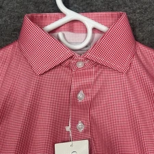 Collars and Co Polo shirt Mens S Red houndstooth Dress Collar short sleeve