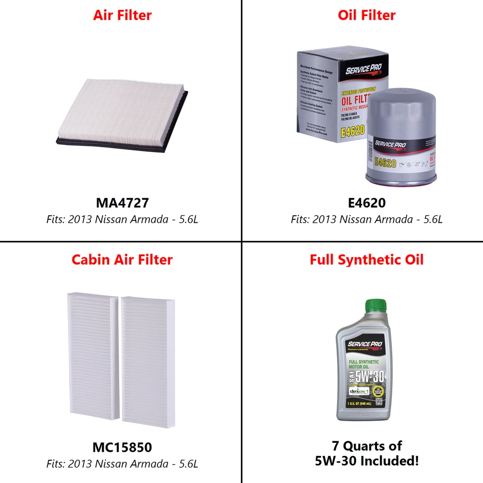 2013 Nissan Armada 5.6L Complete Oil, Air & Cabin Filter Kit (5W-30) — 第 2/4 张图片