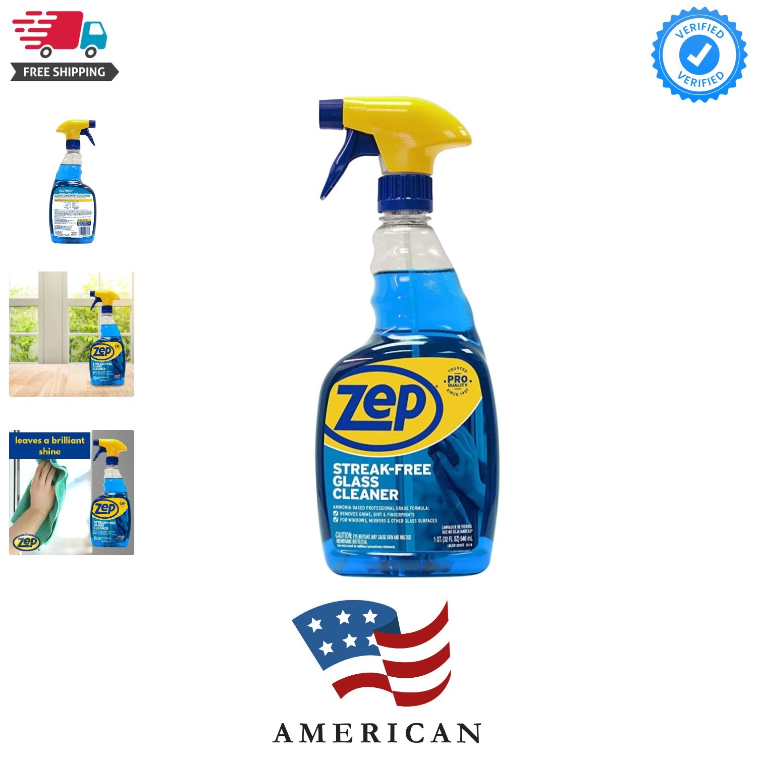Zep Streak-Free Glass Cleaner 32 oz ZU112032 , Blue