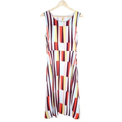 Jasper Conran Womens Sleeveless Midi Dress 8 Colorful Geometric Retro Mod Funky
