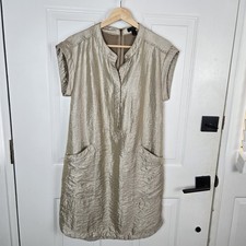 J. Crew Size 4 Gold Shimmer Mini Dress Short Sleeves Pockets Popover Metallic