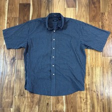 Van Heusen Men's XL 17-17 1/2 Navy White Check Shirt Short Sleeve Classic Fit