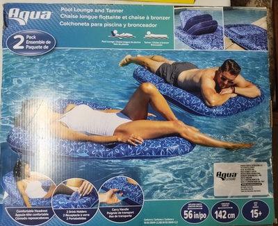 #ad #ad Aqua 2 In 1 Pool Lounge and Tanner Pool Lounges 2 Pack Blue Brand New $29.99