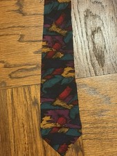 J. Garcia 100% Silk Abstract Tie Multicolor Black Woven Logo Made in USA