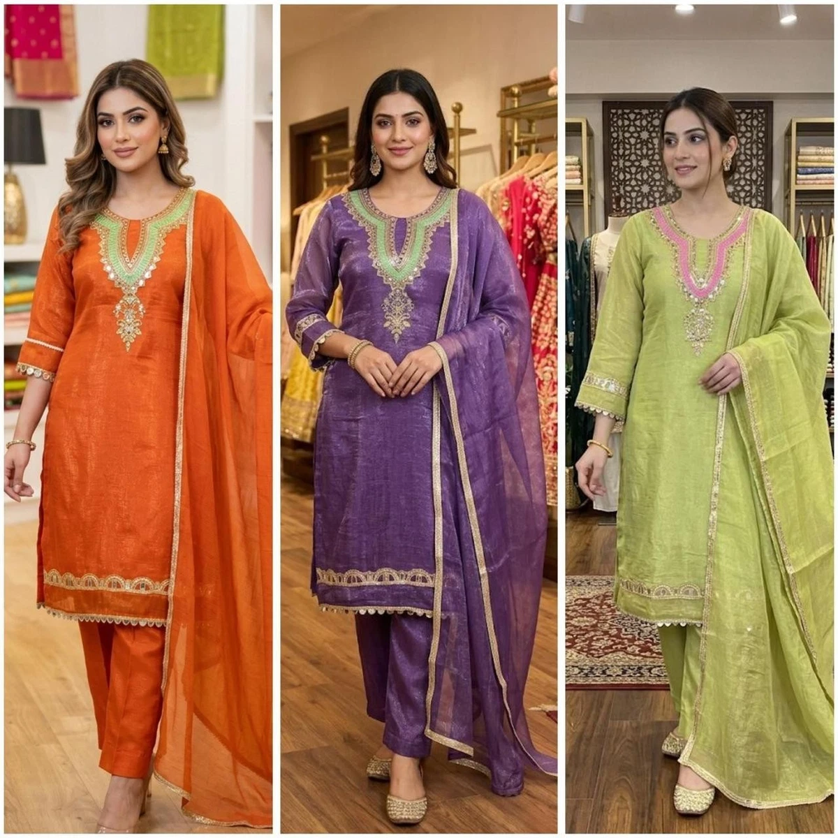 HSD kurta-set voor dames, etnische feestkleding, Indiase plus-size kurti-set met dupatta, Wit & Zilver, S