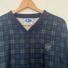 US Golf Association Navy & Green Plaid Pullover Windbreaker Jacket XL