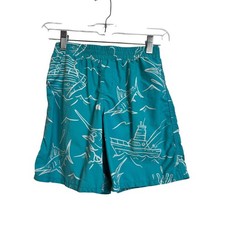 Columbia Kids Teal Fish Boat Print Swim Trunks Shorts Size 6