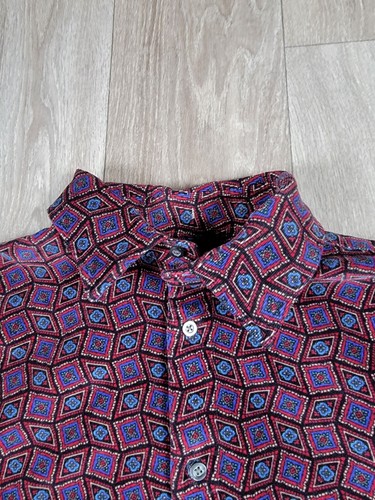 Retro Banana Republic camicia uomo velluto a coste L con bottoni manica lunga rosso blu - Foto 2 di 6