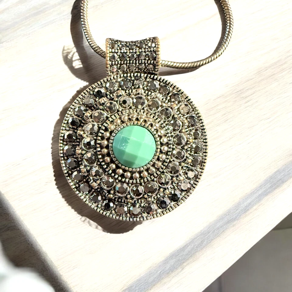 CROWN TRIFARI Silver Toned  Marcasites & Turquoise Pendant Necklace 16-18” - Image 2 of 4