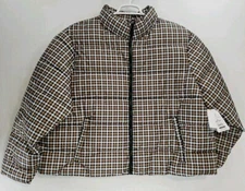 Time And Tru Plus Plaid Puffer Jacket Women's 2X (20W-22W) Wind Resistant NWT 
