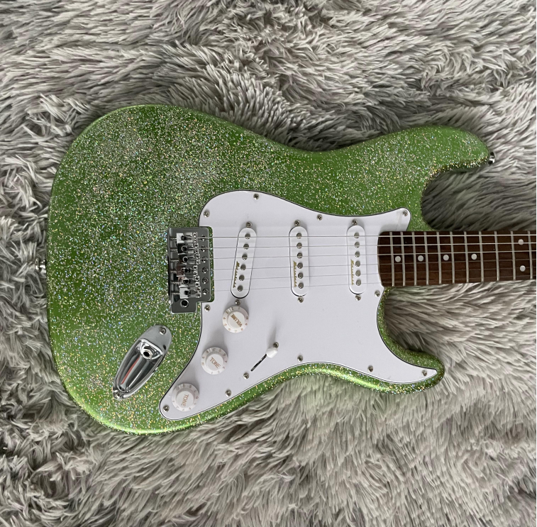 Custom ST Electric Guitar Green Sparkle Rosewood Fretboard Chrome Hardware