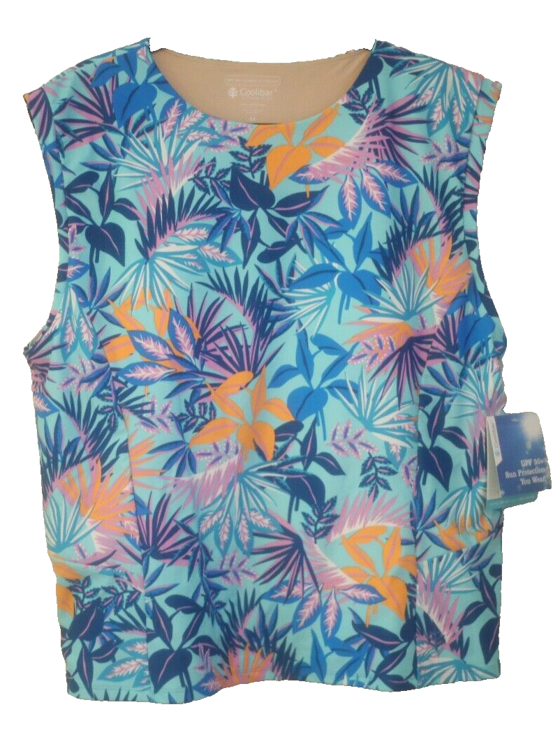 Coolibar Women's Size 3X Kaylana Tank Top Swim Blue Hawaiian Floral UPF 50  NEW
