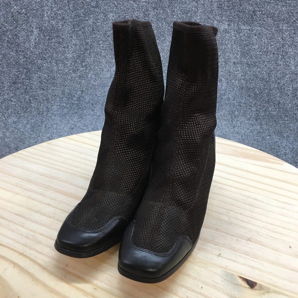 Ann Marino Botas Mujer 8 M Punta Cuadrada Botines Tacones Tela Marrón Pull On Foto 3 de 4