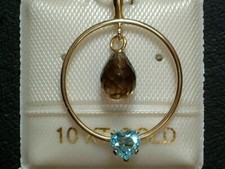 TOP Rauchtopas & Blautopas Anhänger - 10 Kt. Gold - 417 - Briolett & Herzschliff