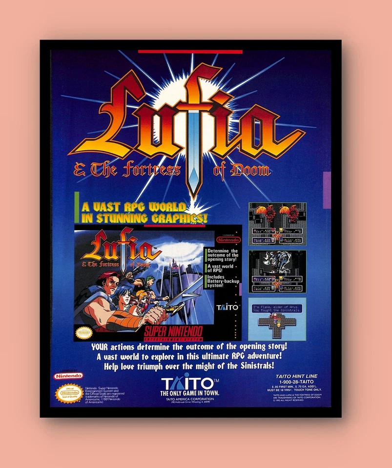 Lufia The Fortress Of Doom 1994 videojuego retro anuncio impreso Taito Super Nintendo Foto 3 de 4
