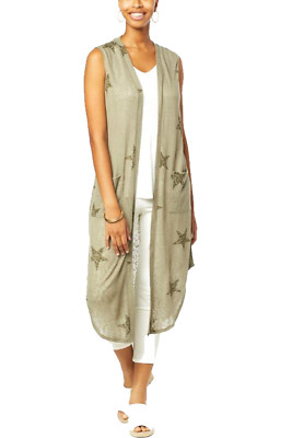 G by Giuliana Sleeveless Printed Hacci Knit Duster Olive Star