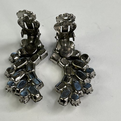 MCM vintage clear rhinestone climber earrings clip on 1.25" - Picture 6 of 6