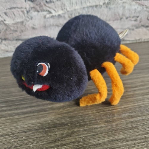 Vintage Cuddle Wit Black Spider Plush W/ Orange Wired Legs 7" Stuffed Animal - Picture 2 of 9