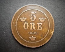 SWEDEN BRONZE 5 ORE 1899  / SNIFF'S  ANCIENT COINS T-4