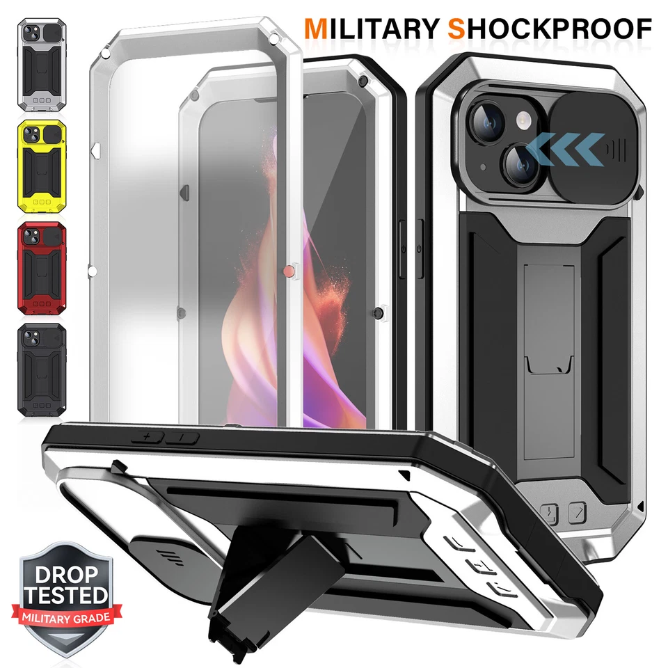Shockproof Metal Case For iPhone 16 15 14 13 Pro Max Screen Protector Lens Cover - Image 2 of 4