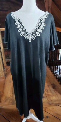 Max Studio Dress 2x Womens Gauzy Black Knit Embroidered Flutter Short Slv Vacay