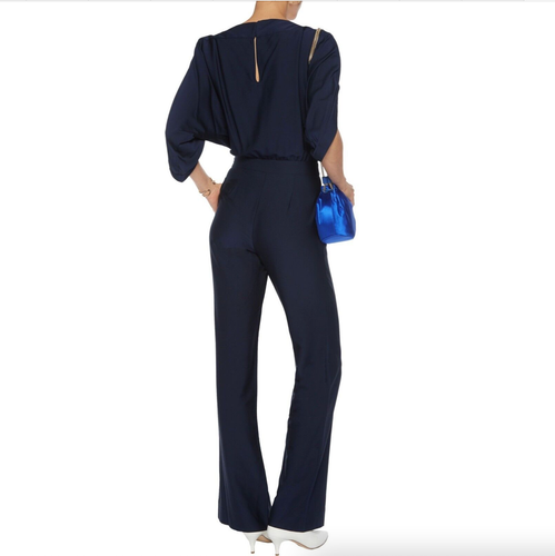 Diane von Furstenberg Dezi Crepe Jumpsuit Midnight Navy Blue Women's Size 8 - Foto 3 di 16