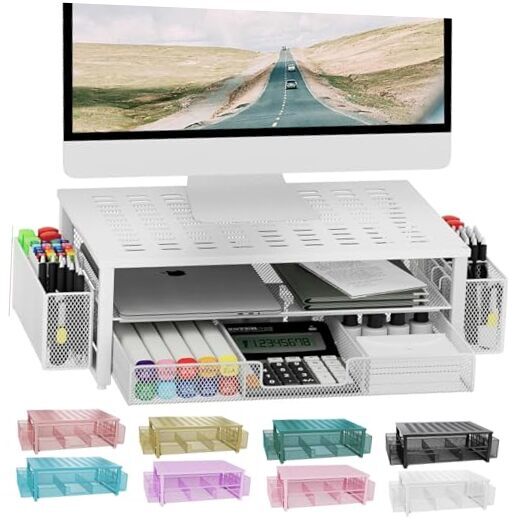 Monitor Stand Riser, Desk Organizer with Drawer and Pen Holder, 2-Tier-image