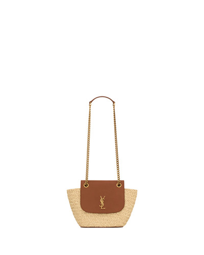 SAINT LAURENT Manon Mini $1800 Natural/Brick Raffia Bucket Bag New & Authentic